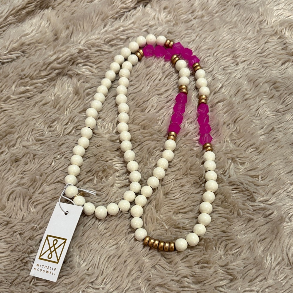 NWT Michelle McDowell Crystal Coastal Pink Beaded 18” Necklace